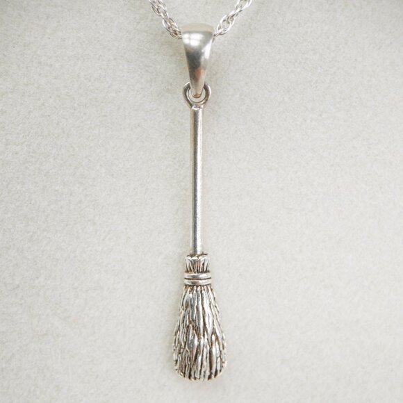 Sterling Silver Besom Necklace • 18″ Italian Chain - Picture 2 of 7